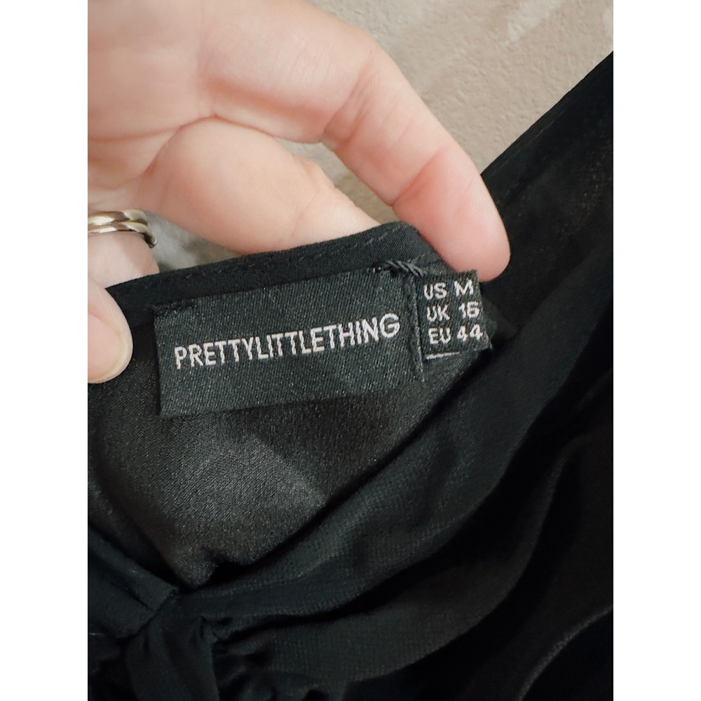 PrettyLittleThing Black Ruched Cup Detail Midi Dress US Size M Gothic Milkmaid - Picture 5 of 10